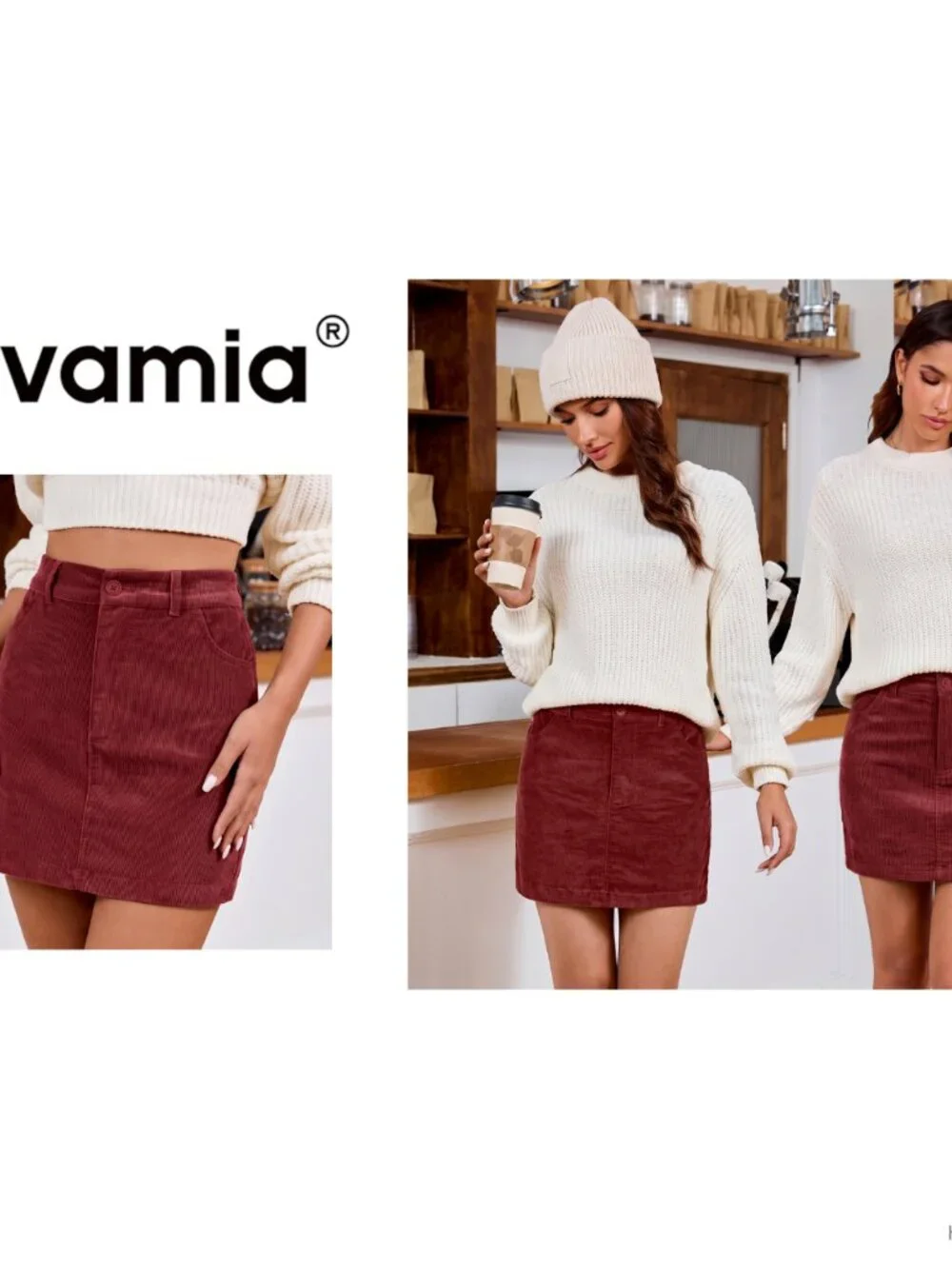 Stretch Corduroy High Waisted Mini Pencil Skirt with Pockets